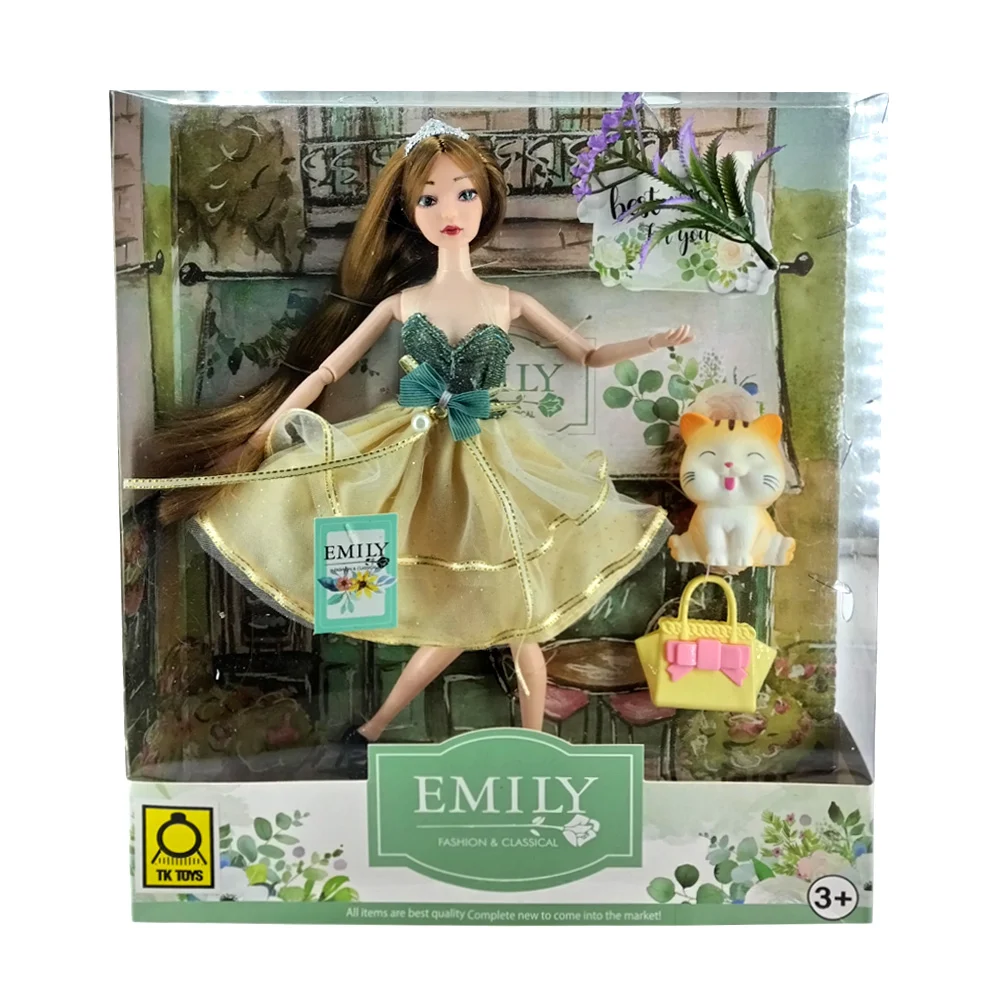 Muñeca de juguete con cabello largo, bolso y mascota, variedad de modelos / emily fashion and classical