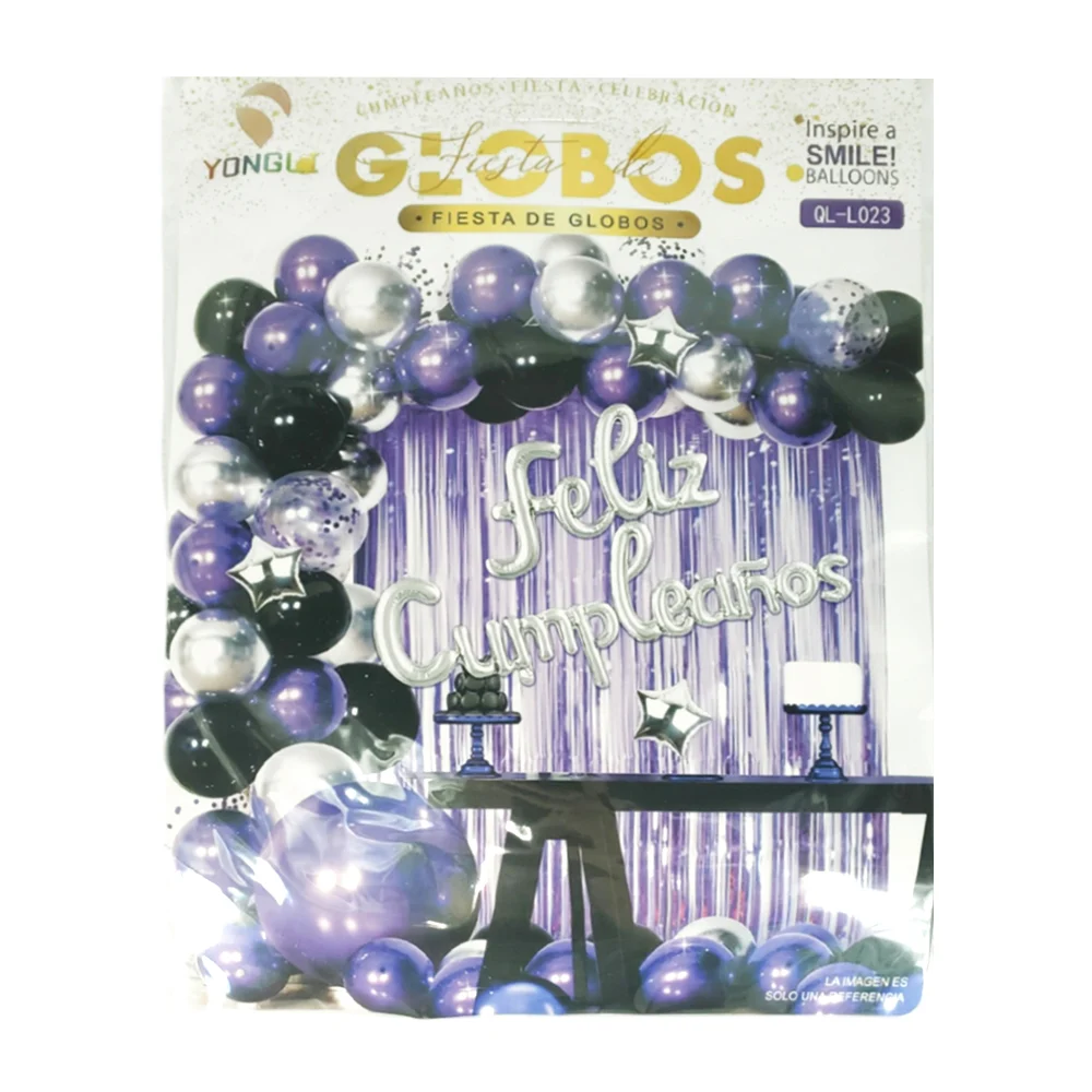 KIt decorativo de feliz cumpleaños con 58 globos de diversos tamaños, cortina, globo con frase de feliz cumpleaños, planilla de pegatinas para globo y tira de cadena transparente / yongli / ql-l023