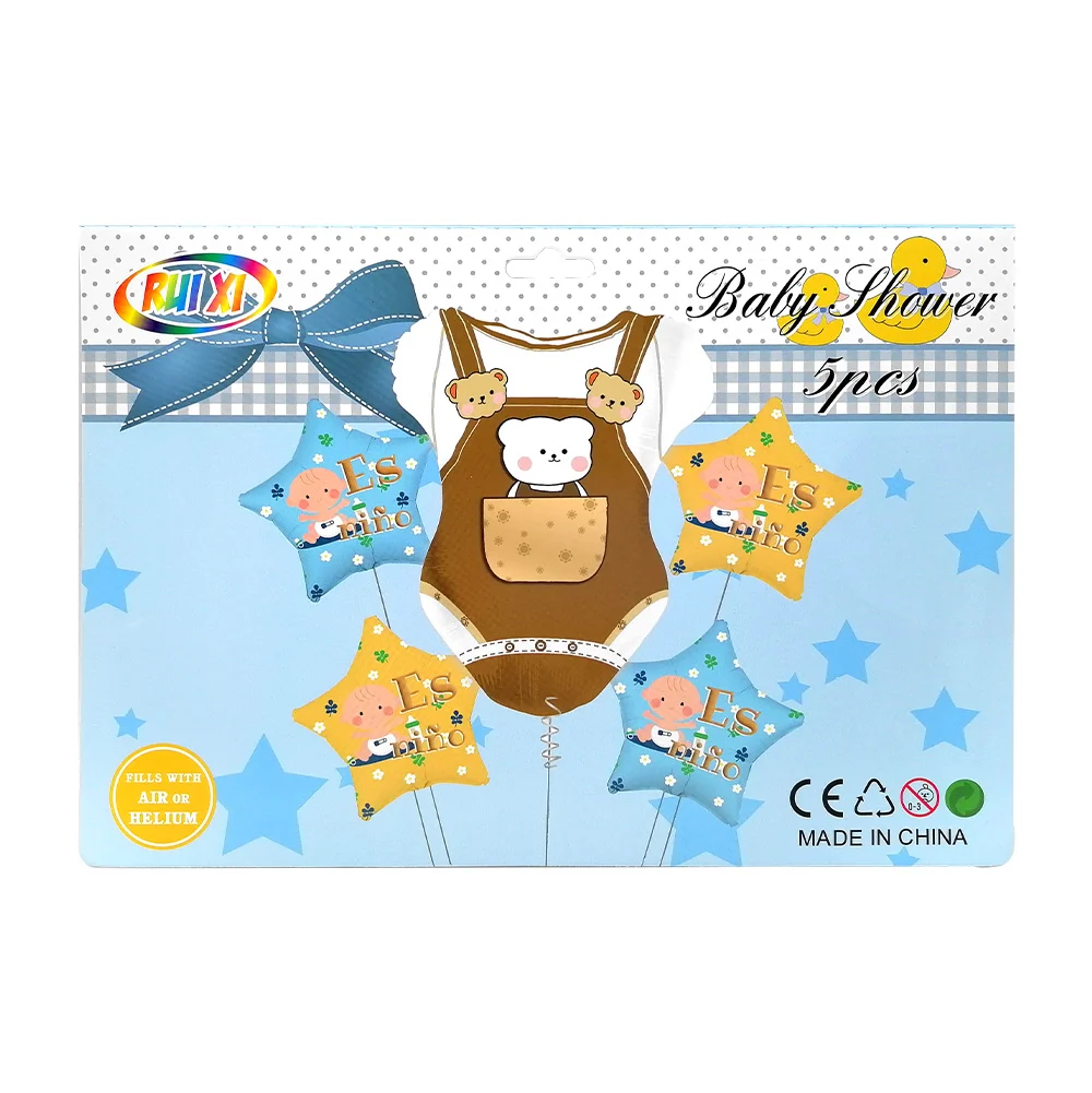 Set de 5 globos metálicos con temática de baby shower para niño / rui xi / qq-123