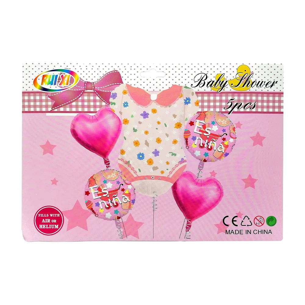 Set de 5 globos metálicos con temática de baby shower para niña / rui xi / qq-124