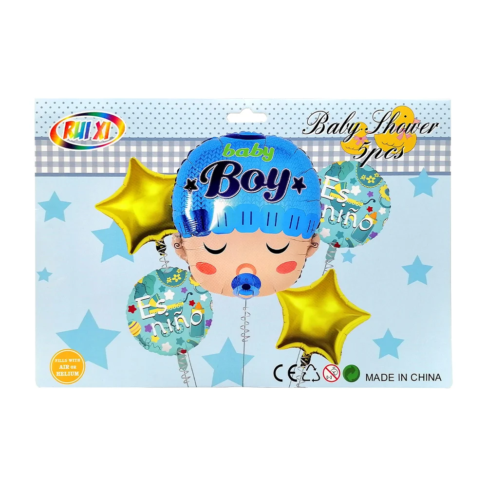 Set de 5 globos metálicos con temática de baby shower para niño / rui xi / qq-140