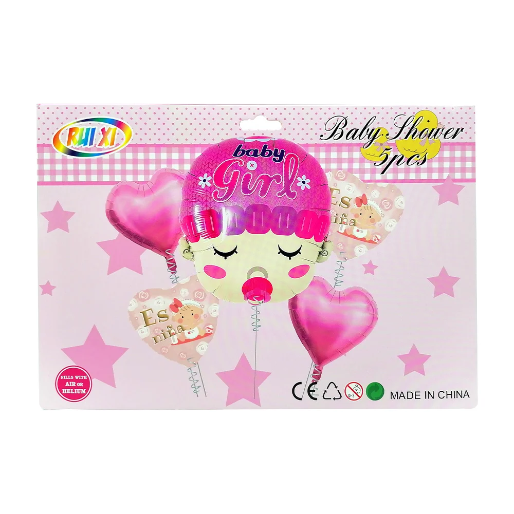 Set de 5 globos metálicos con temática de baby shower para niña / rui xi / qq-141