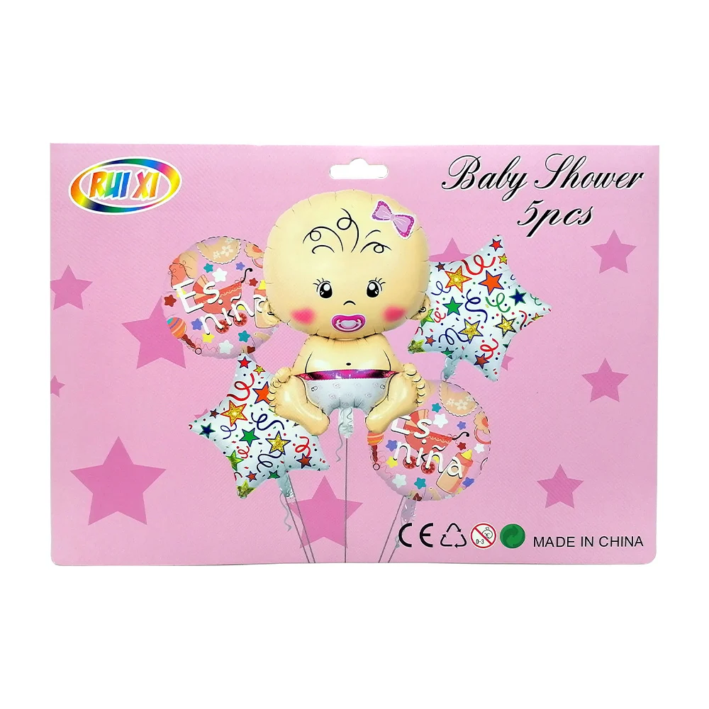 Set de 5 globos metálicos con temática de baby shower para niña / rui xi / qq-143
