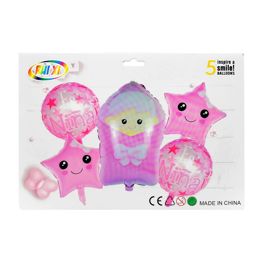 Set de 5 globos metálicos con temática de baby shower para niña / rui xi / qq-150