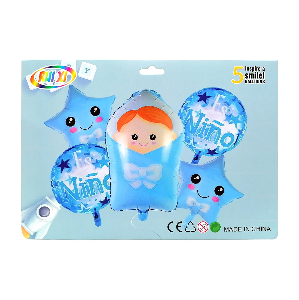Set de 5 globos metálicos con temática de baby shower para niño / rui xi / qq-152