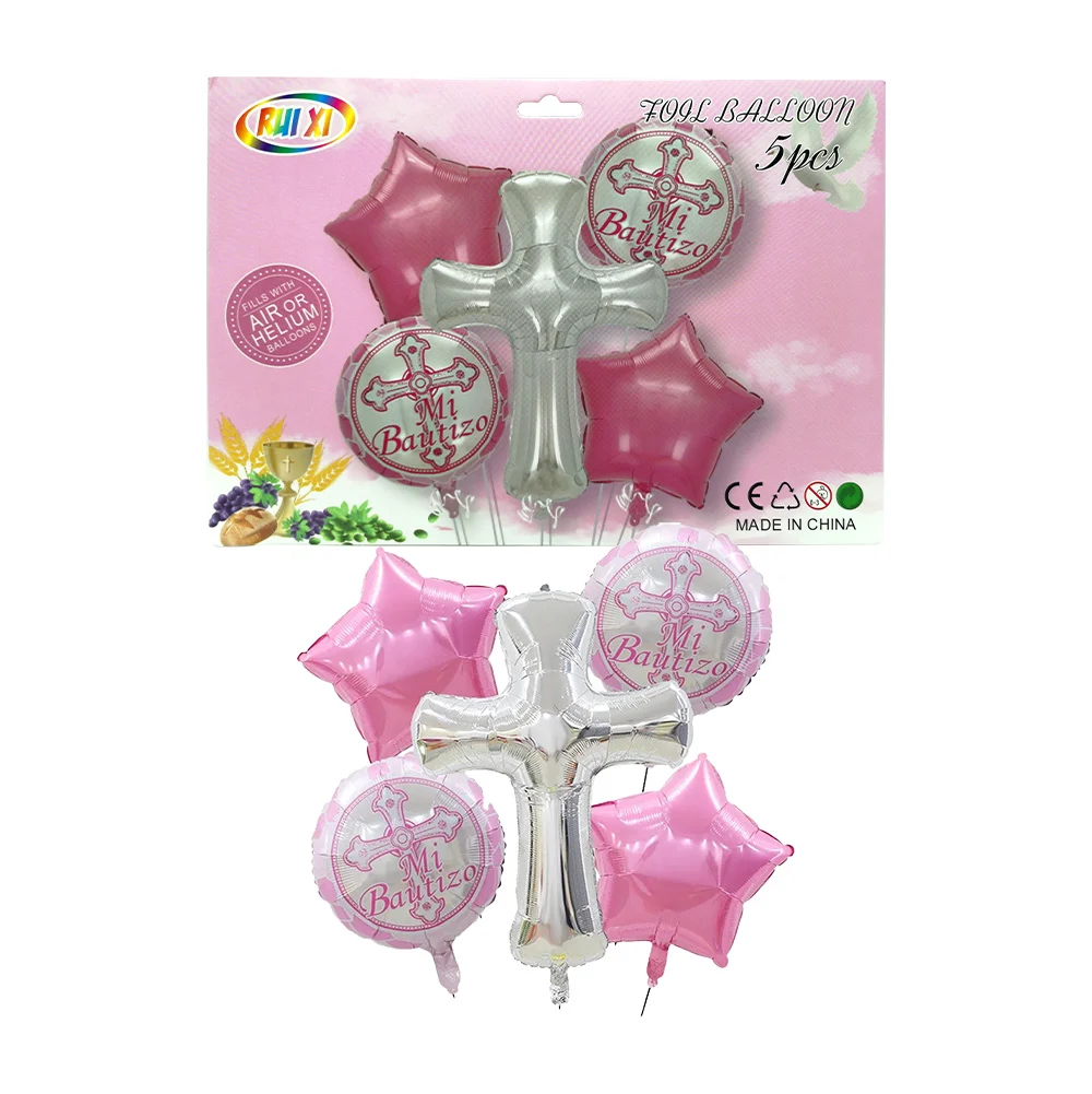 Set de 5 globos metálicos con temática de bautizo o primera comunión, variedad de modelos / rui xi / qq-162