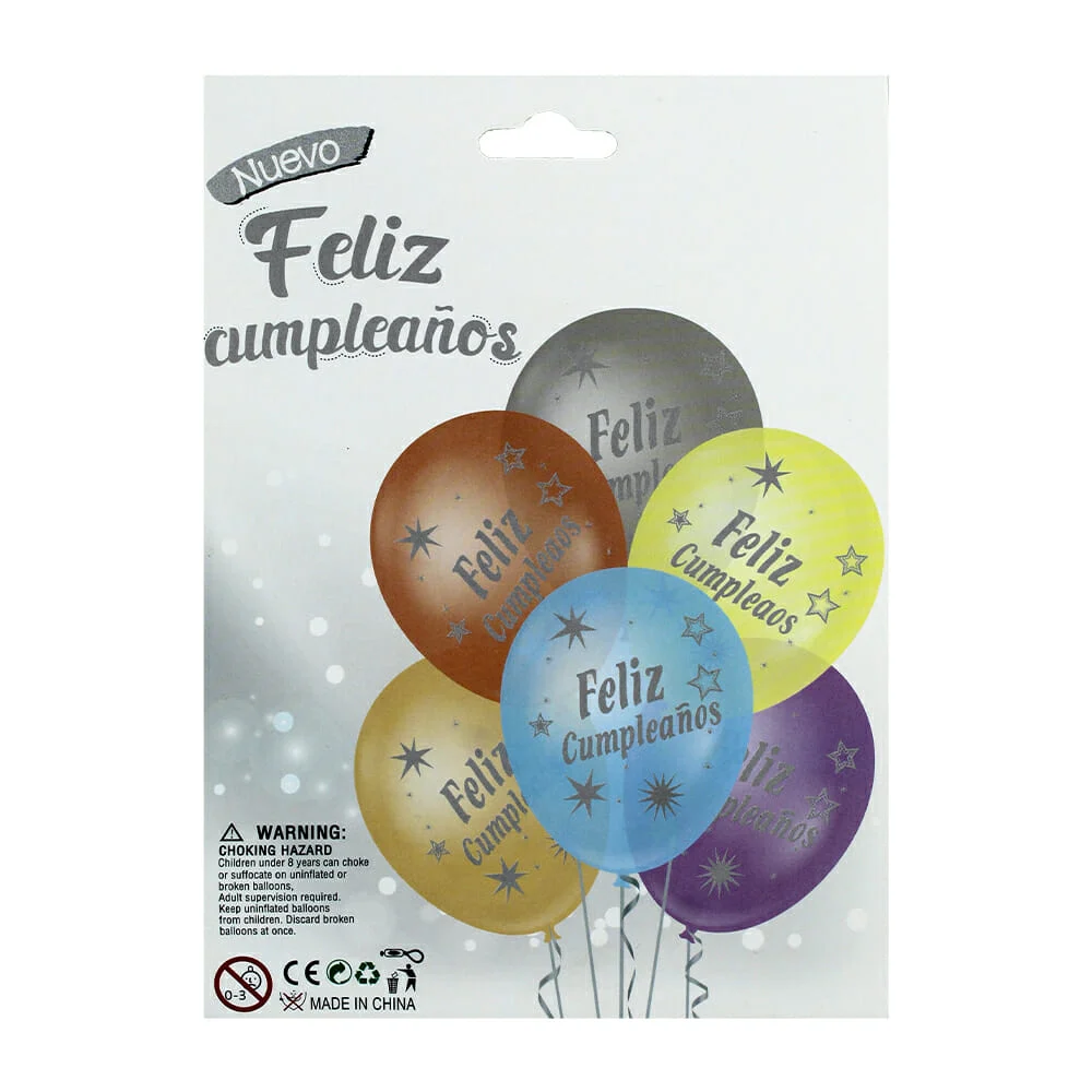 Set con 6 globos de látex feliz cumpleaños, variedad de colores / qq-392/GLOBO 12/GLOBO FELIZ/GLOBO 6