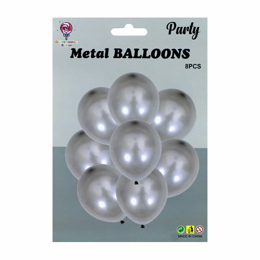 Paquete de 8 globos lisos golden swallow balloon con efecto metálico, variedad de colores / metal balloons 8pcs