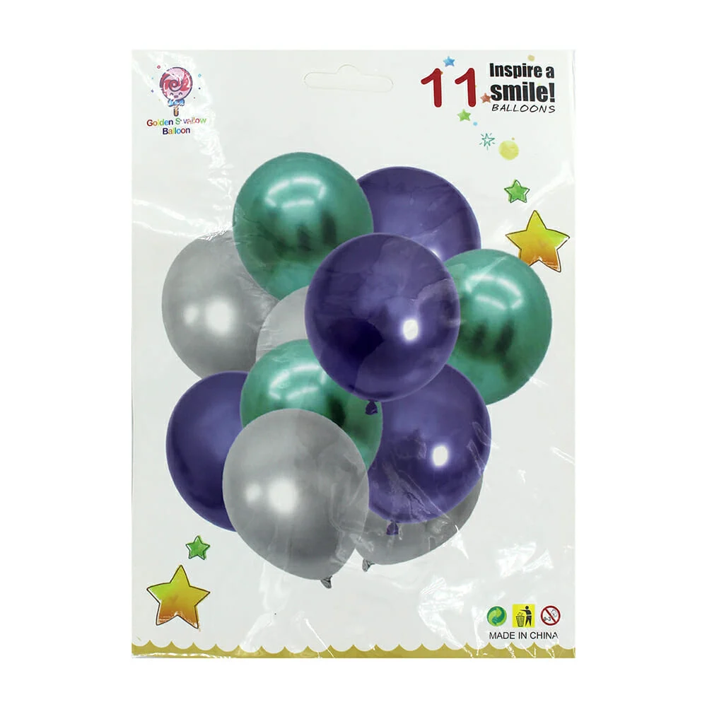 Set 11 globos de látex con efecto cromado, variedad de colores / golden swallow balloon