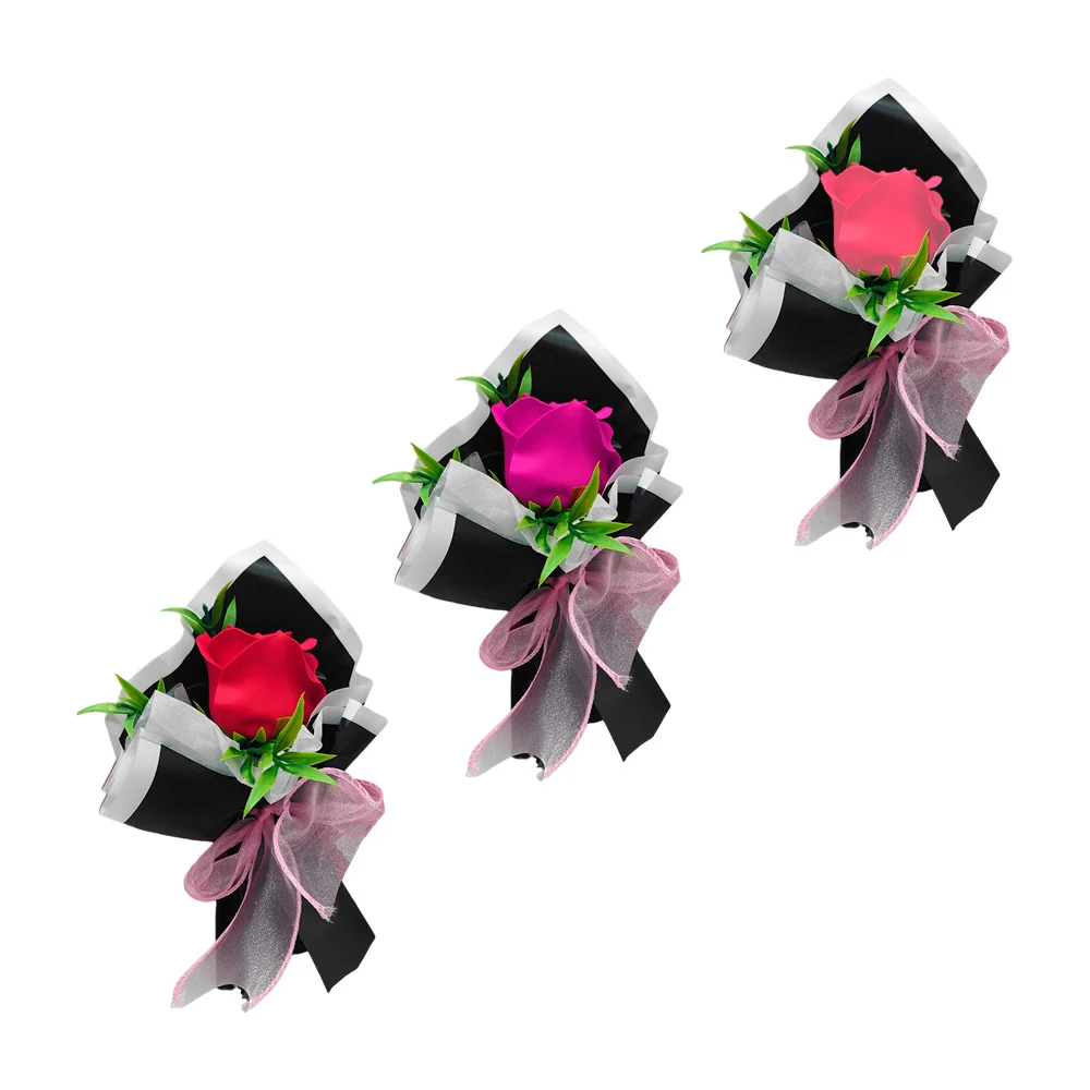 1pza Mini ramo de rosa artificial con listón de organza o frase just for you, variedad de colores / qr-686