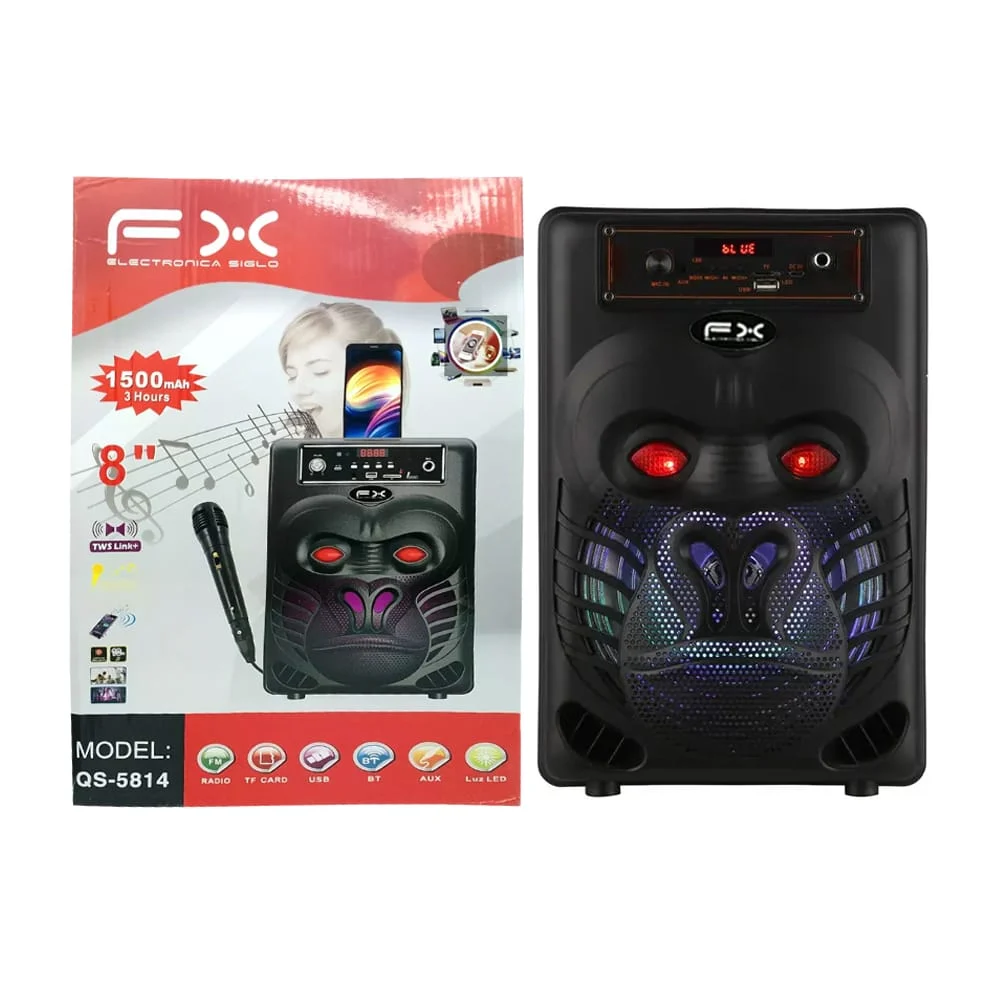 Bocina bluetooth de 8 pulgadas con micrófono, luces led y ranuras usb sd / qs-5814