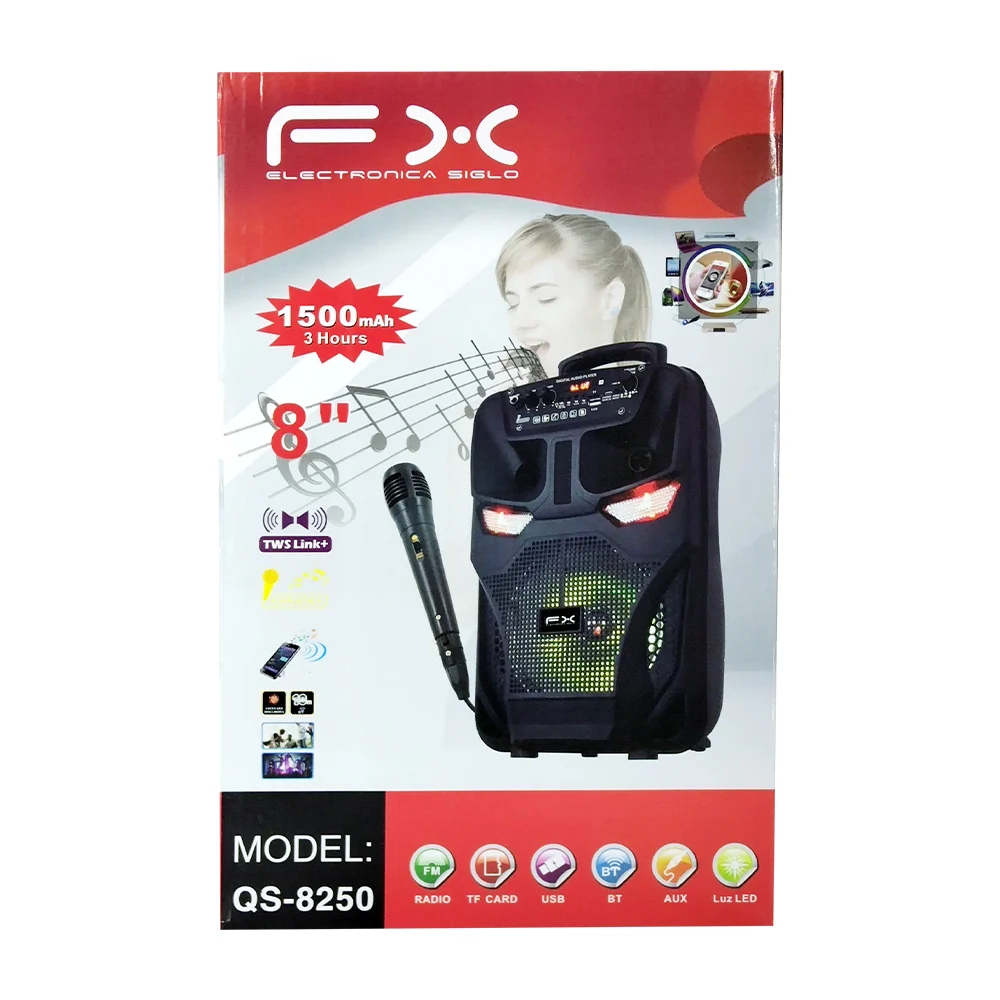 Bocina bluetooth de 8 pulgadas con radio fm, puerto usb-tf, luces rgb y micrófono / qs-8250