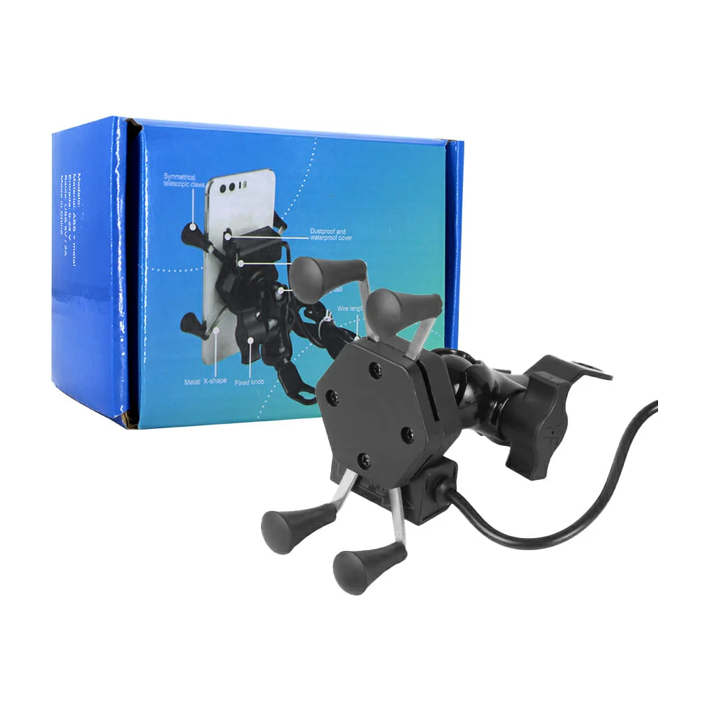 Soporte cargador metálico con puerto usb ajustable a manubrio para teléfono celular / m6s