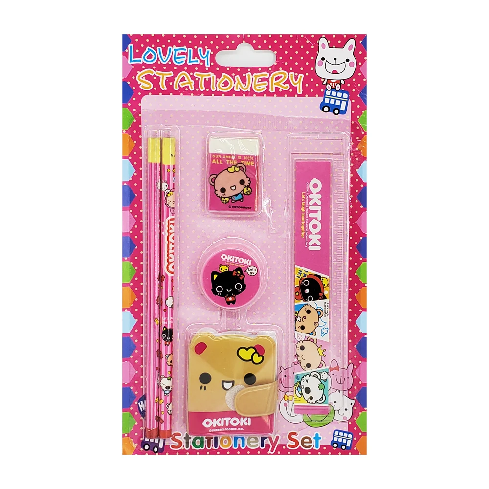 Kit papelería en estampado infantil con 2 lápices, regla, sacapuntas, borrador y mini libreta, variedad de modelos / yy-y27