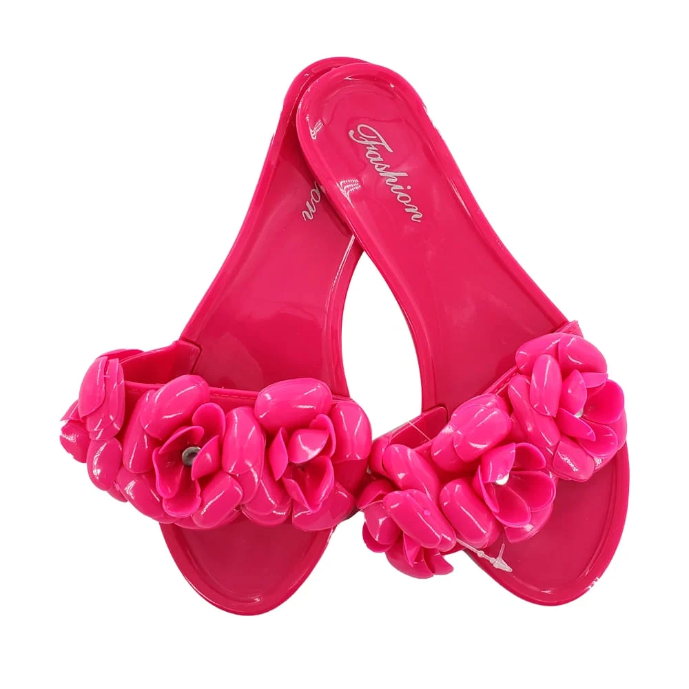 Par de zapatos / sandalias de plástico con tacón y flores, variedad de colores y tallas / fashion / qy2326