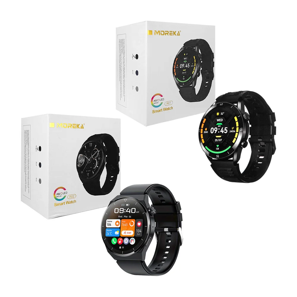 Smart watch moreka redondo con correa de plástico y cargador magnetico, variedad de colores / r02 / r01