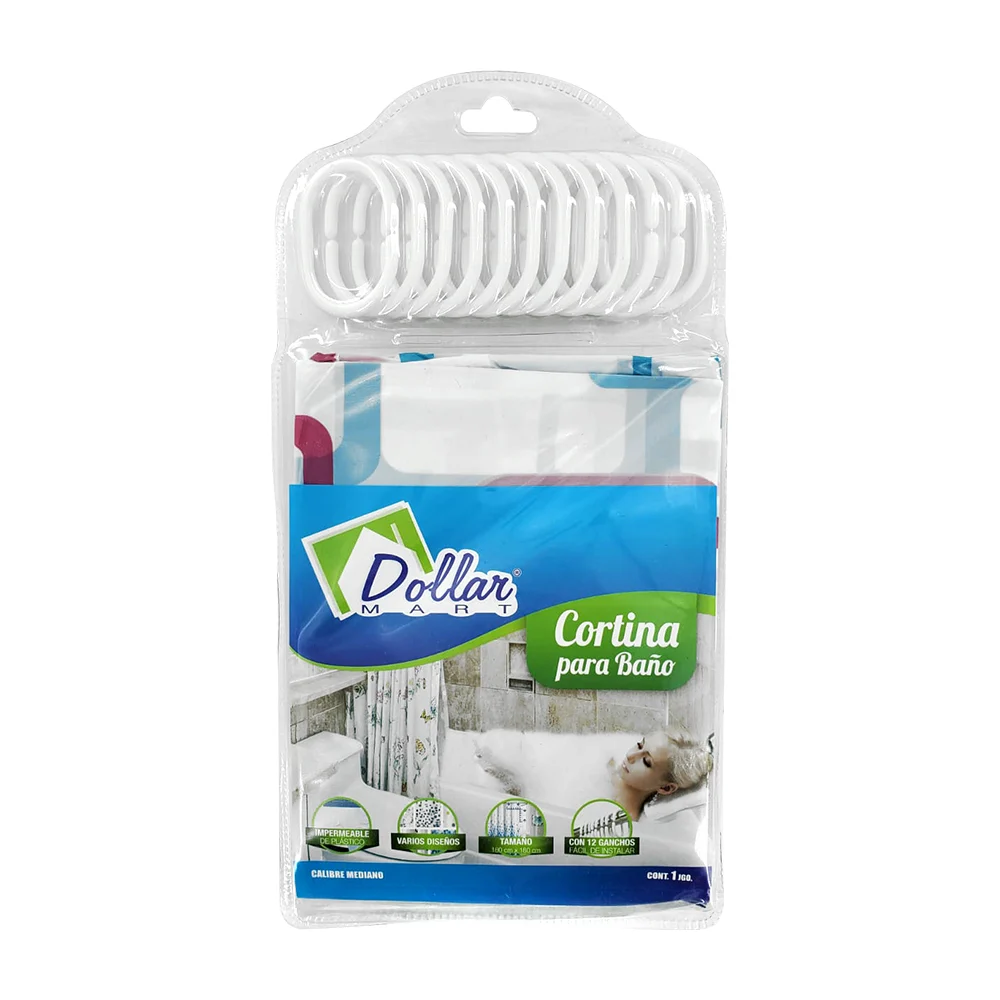 Cortina para baño, impermeable, 12 ganchos para colgar de 180 x 180 cm, con diseño estampado o liso, variedad de diseños / dollar mart / 60100