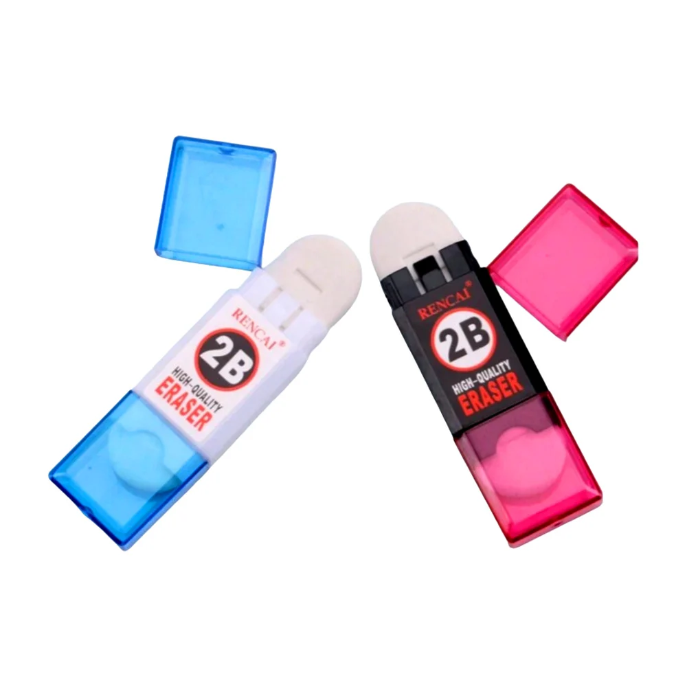 1pza Borrador goma de borrar blanca 2b retráctil doble punta con tapadera color translúcida / rencai