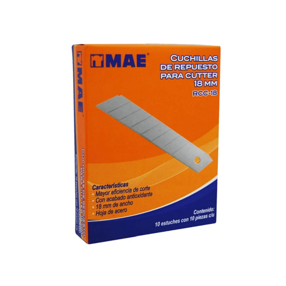 Estuche pequeño transparente con 10 cuchillas / navajas mae de repuesto para cutter 9mm / rcc-9