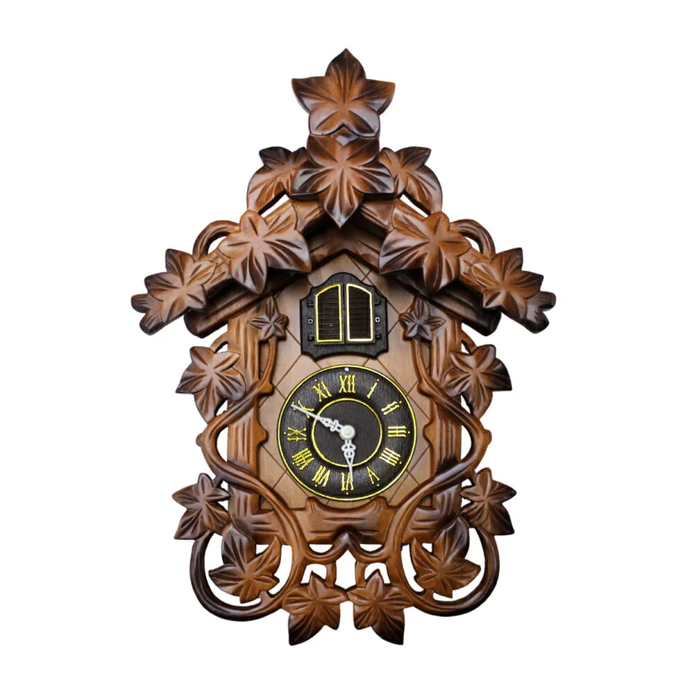 Reloj cucú vintage para pared de madera con diseño de hojas, péndulo y sonido 30x37cm / 223