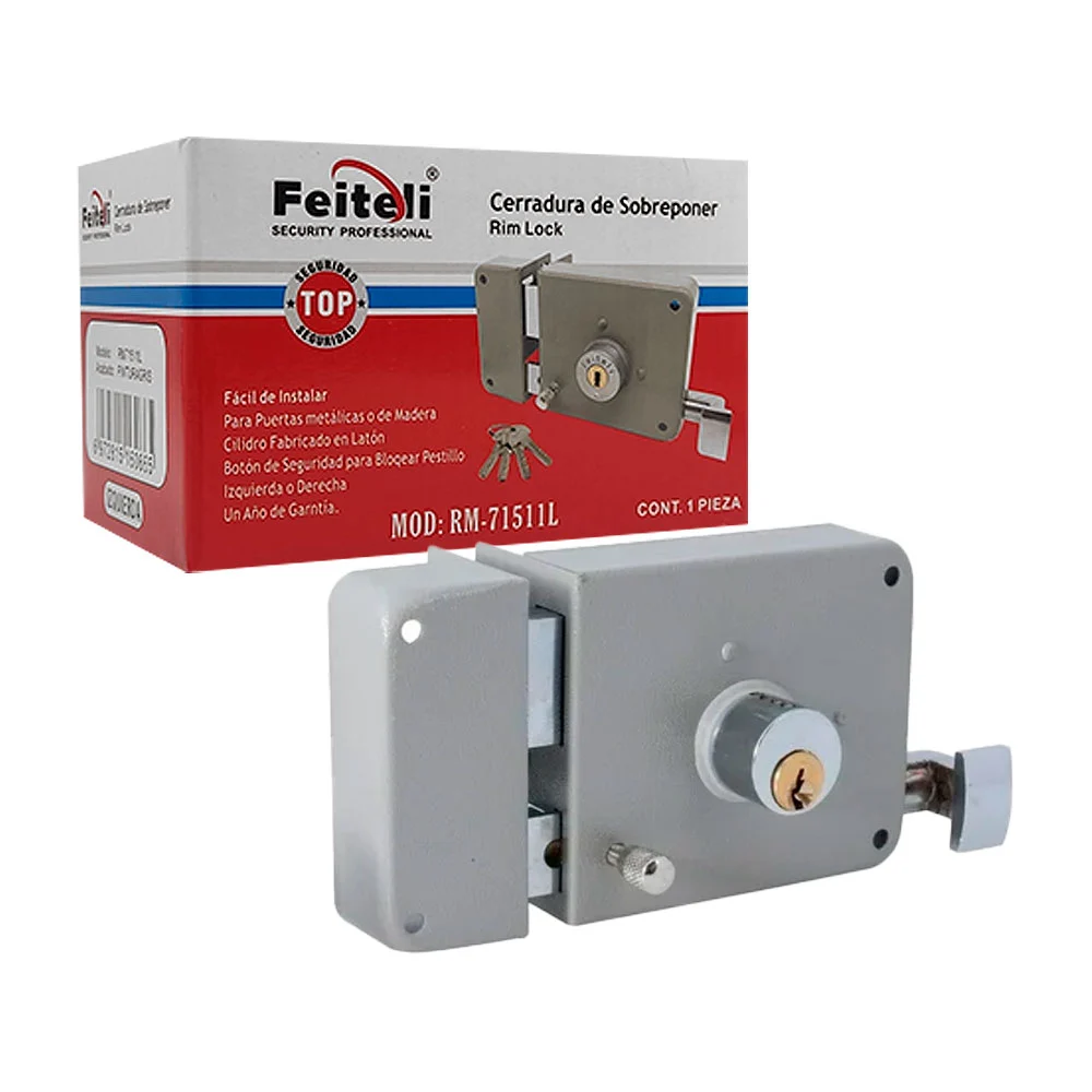 Cerradura feiteli de sobreponer puertas izquierdas, hierro antioxidante con seguridad alta + juego de llaves / rm71511l / rm71511l