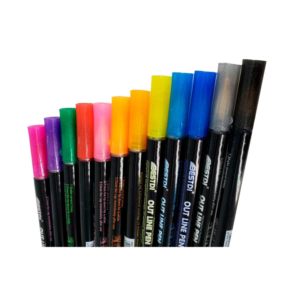 Paquete 12 plumones de colores con glitter / out line pen / rm1547