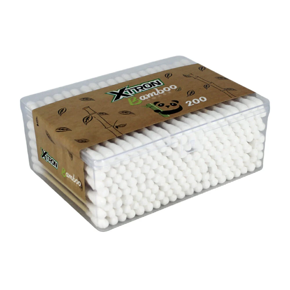 Paquete de 200 cotonetes / hisopos con caja rectangular xtron con bastoncillo de bambú / 30003 / ya-40836
