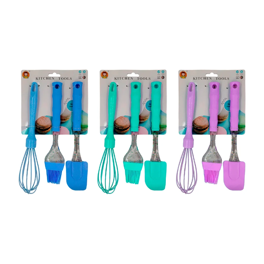 Set 3 utensilios de silicón para cocina, brocha, batidos y pala miserable / kitchen tools