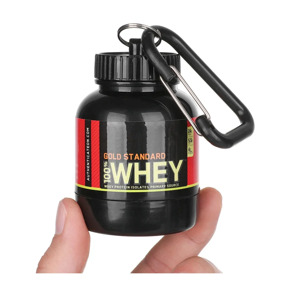 Llavero en forma suplemento alimenticio tipo proteína gold standard whey con capacidad de 200ml / ro-0048