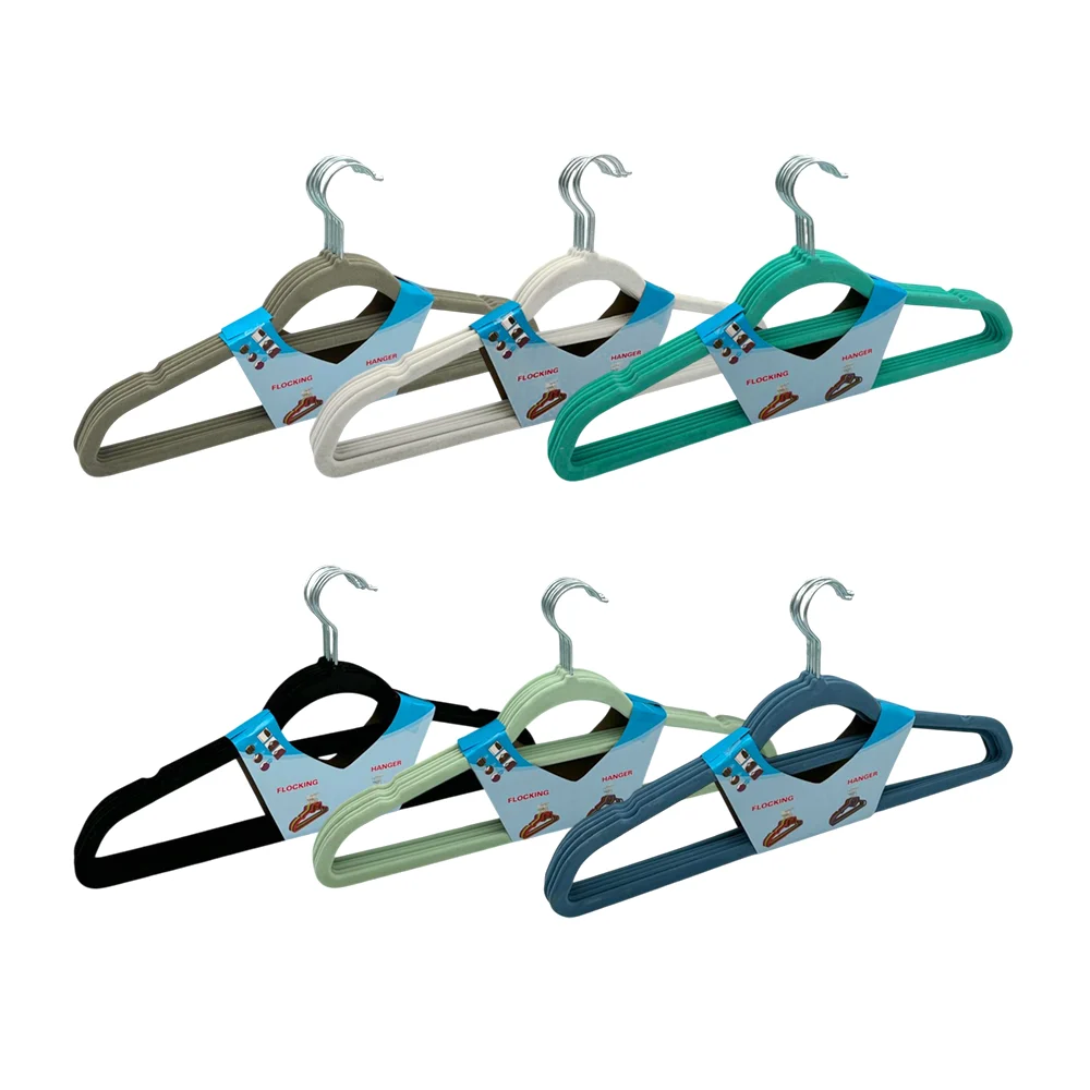 Paquete 5 ganchos metálicos de terciopelo para ropa, 45cm, variedad de colores / flocking hanger / ro-0055