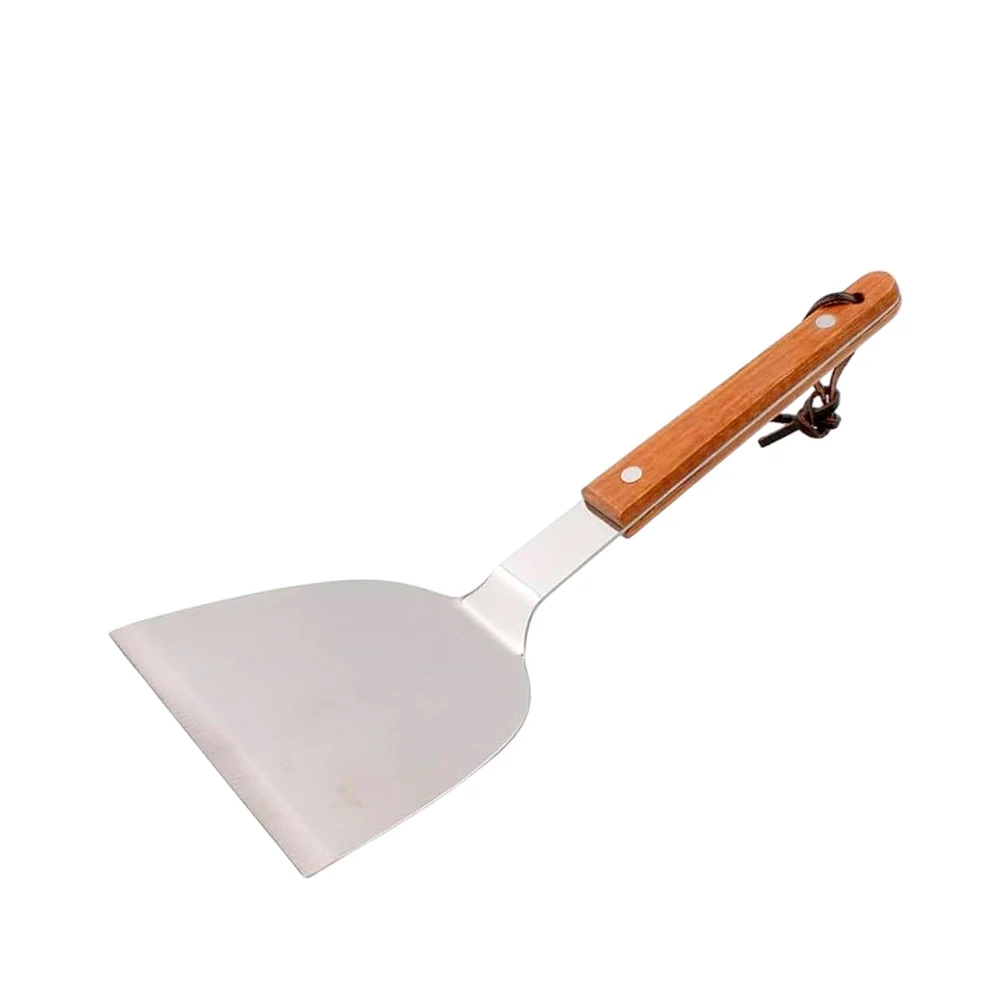 Espátula pala chica de acero inoxidable tipo taquera con mango de madera, 120mm / ro-120