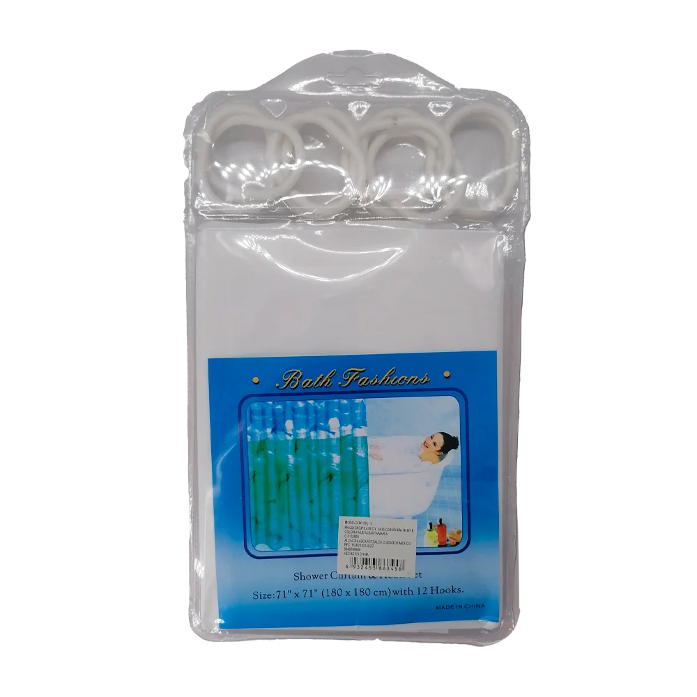 Cortina para baño, de plástico, diseño liso de 180 x 180 cm, con 12 ganchos para colgar, variedad de colores / bath fashions / 34159-3