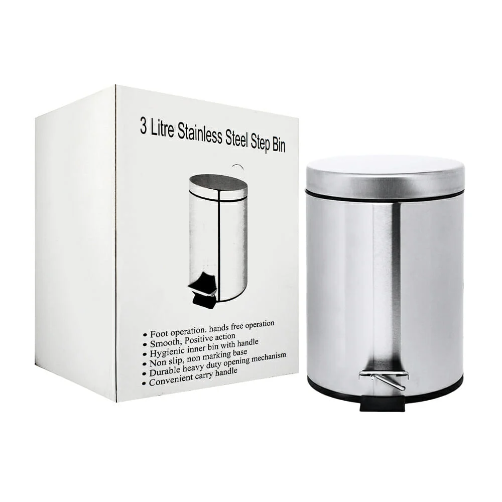 Bote cesto de basura de acero inoxidable con pedal para tapadera y con capacidad 3L / ro-3l