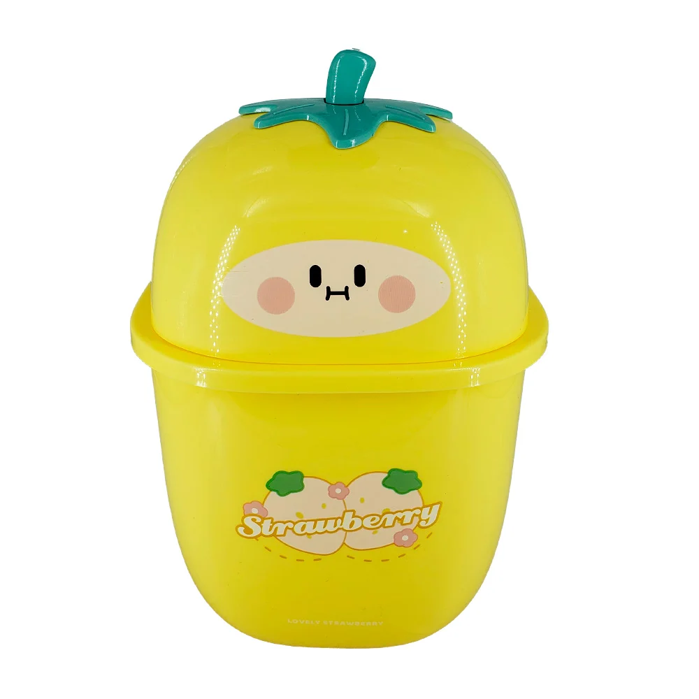 Cesto / bote de basura de plástico con diseño de fresa y cara sonriente / lovely strawberry / ro-8779