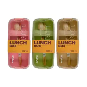 Tupper de plástico lunch box de 3 niveles con 2 cubiertos y capacidad…