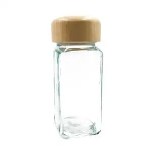 Frasco rectangular de cristal con tapadera de bambú para especias, 11…