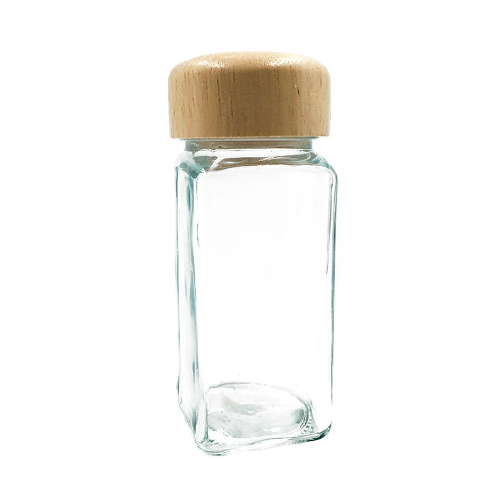 Frasco rectangular de cristal con tapadera de bambú para especias, 11cm
