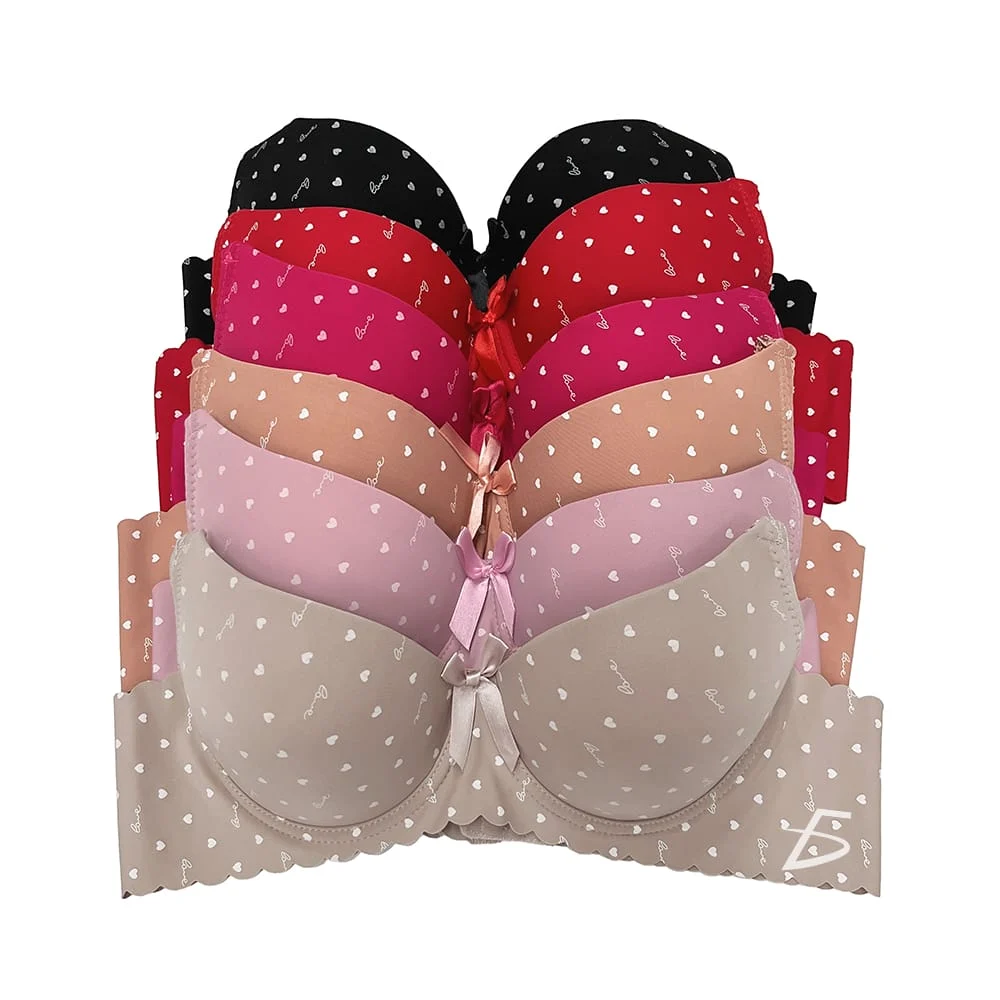 Brasier con diseño de corazones con efecto push up y tirantes ajustables, variedad de colores y tallas / rop.41