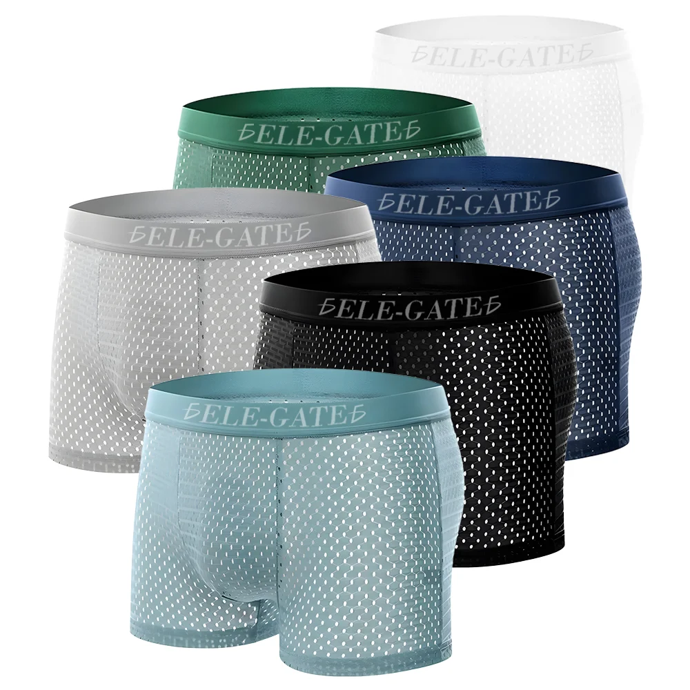 Calzón boxer de seda tipo malla transpirable con resorte comodo, variedad de tallas y colores