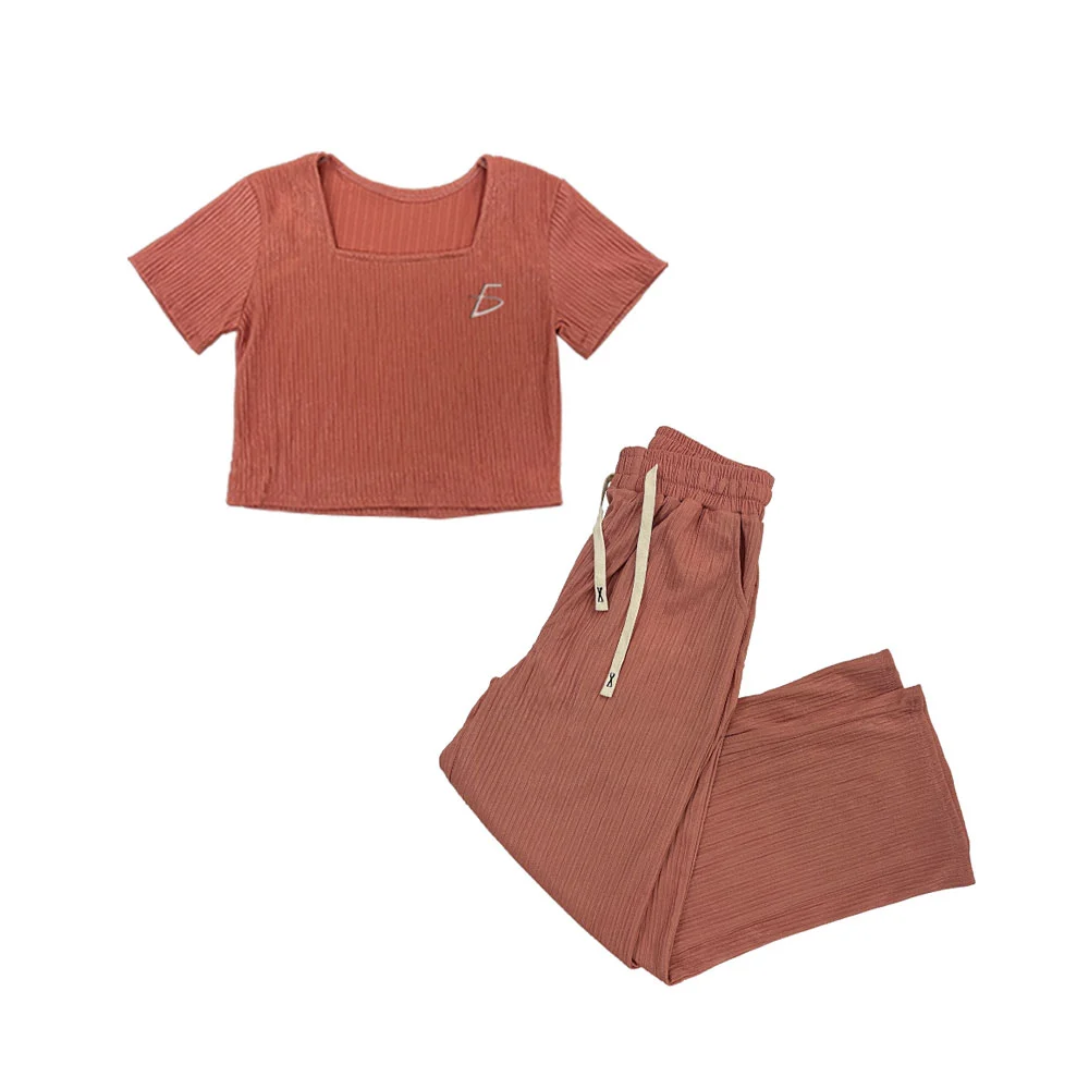 Conjunto unitalla de color monocramático con pantalón ancho y playera ombliguera, variedad de colores / rop.77