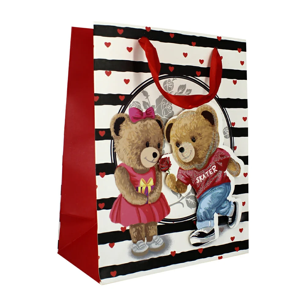 Bolsa de regalo chica con diseño de osos corazones 18x23x10cm, variedad de diseños / zd-026