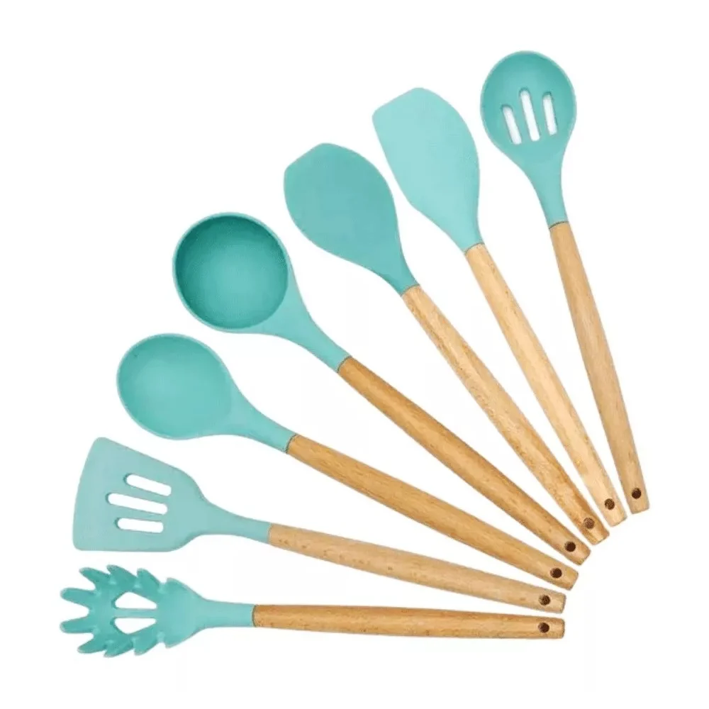 Juego de 19 utensilios de cocina de silicona con cuchillos, tabla para picar y base, variedad de colores / kitchenware set / ru1021 / 90996