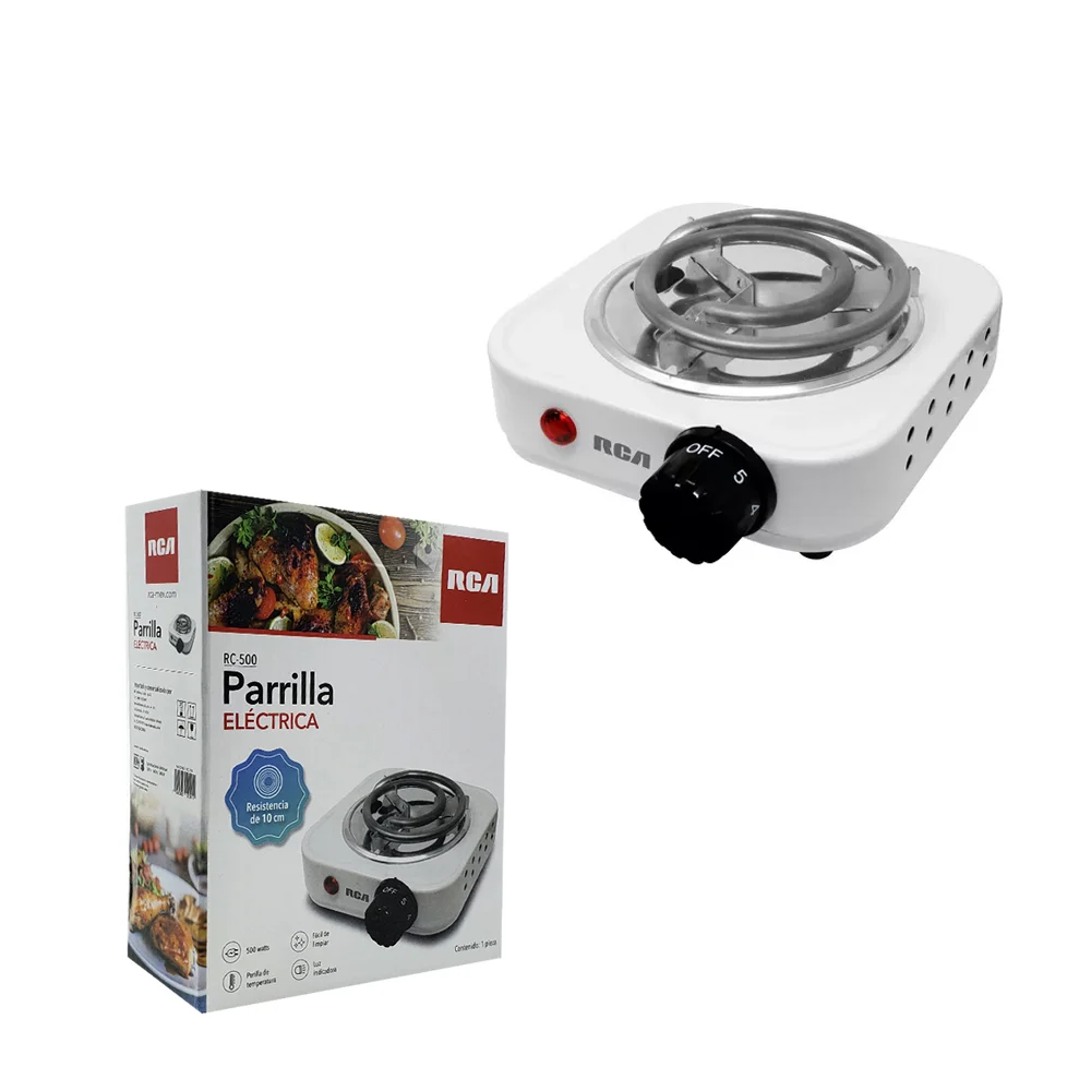 Parrilla plancha eléctrica rca con resistencia de 10cm y 5 niveles de temperatura, 500w / rc-500