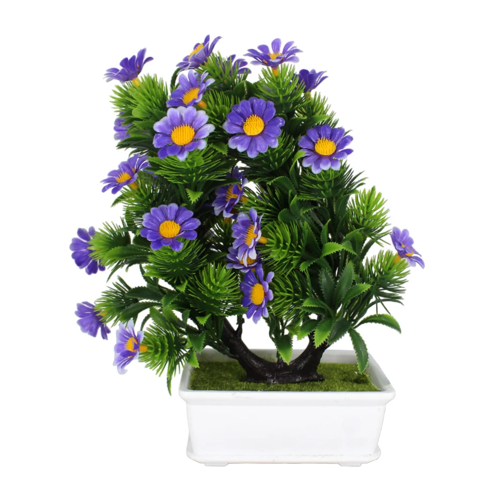 Maceta de plástico con flores artificiales estilo gerberas, variedad de colores / zy-flowers030