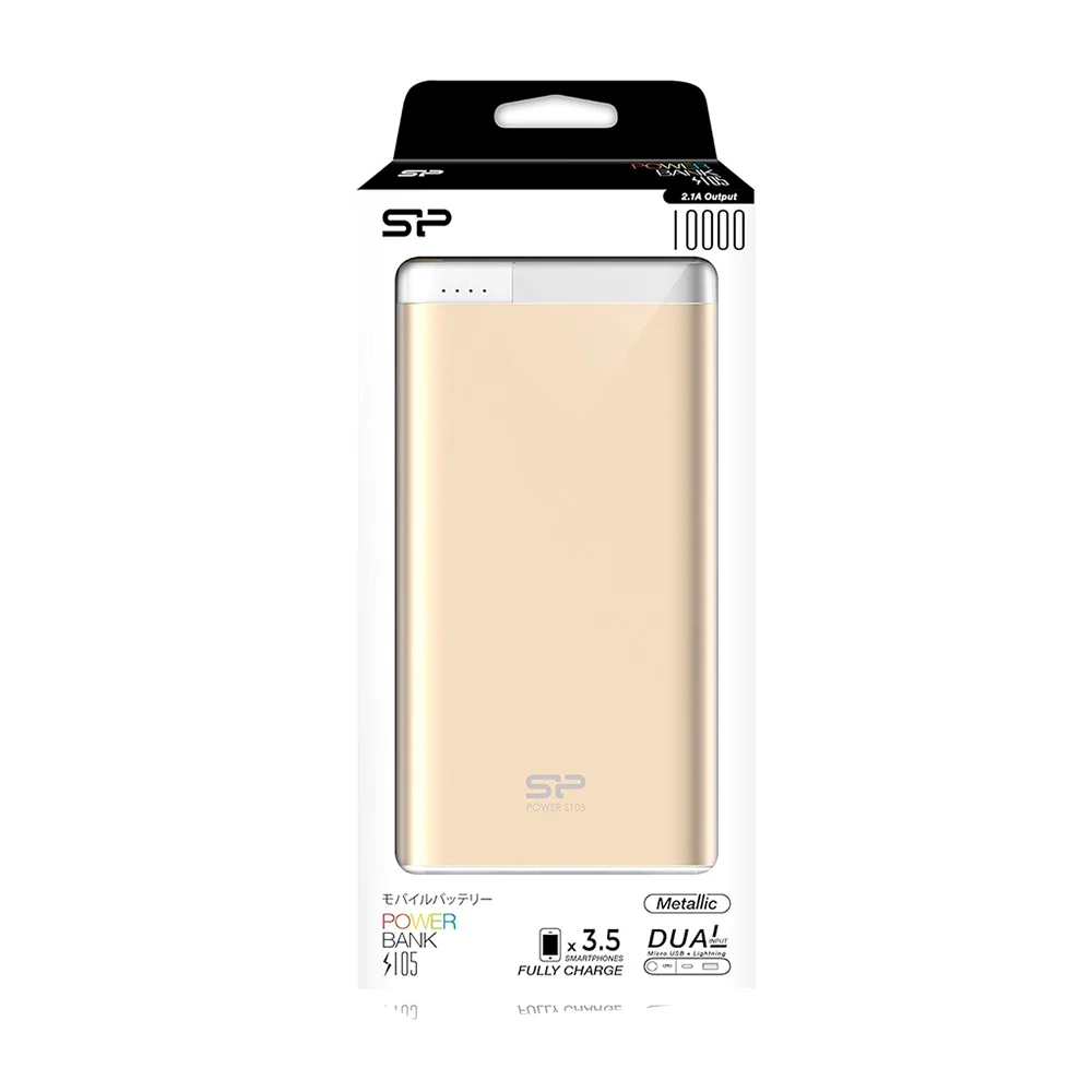 Power bank silicon power con capacidad de carga de 10000ma, 2.1a con entrada micro usb, lightning y usb, variedad de colores / s105