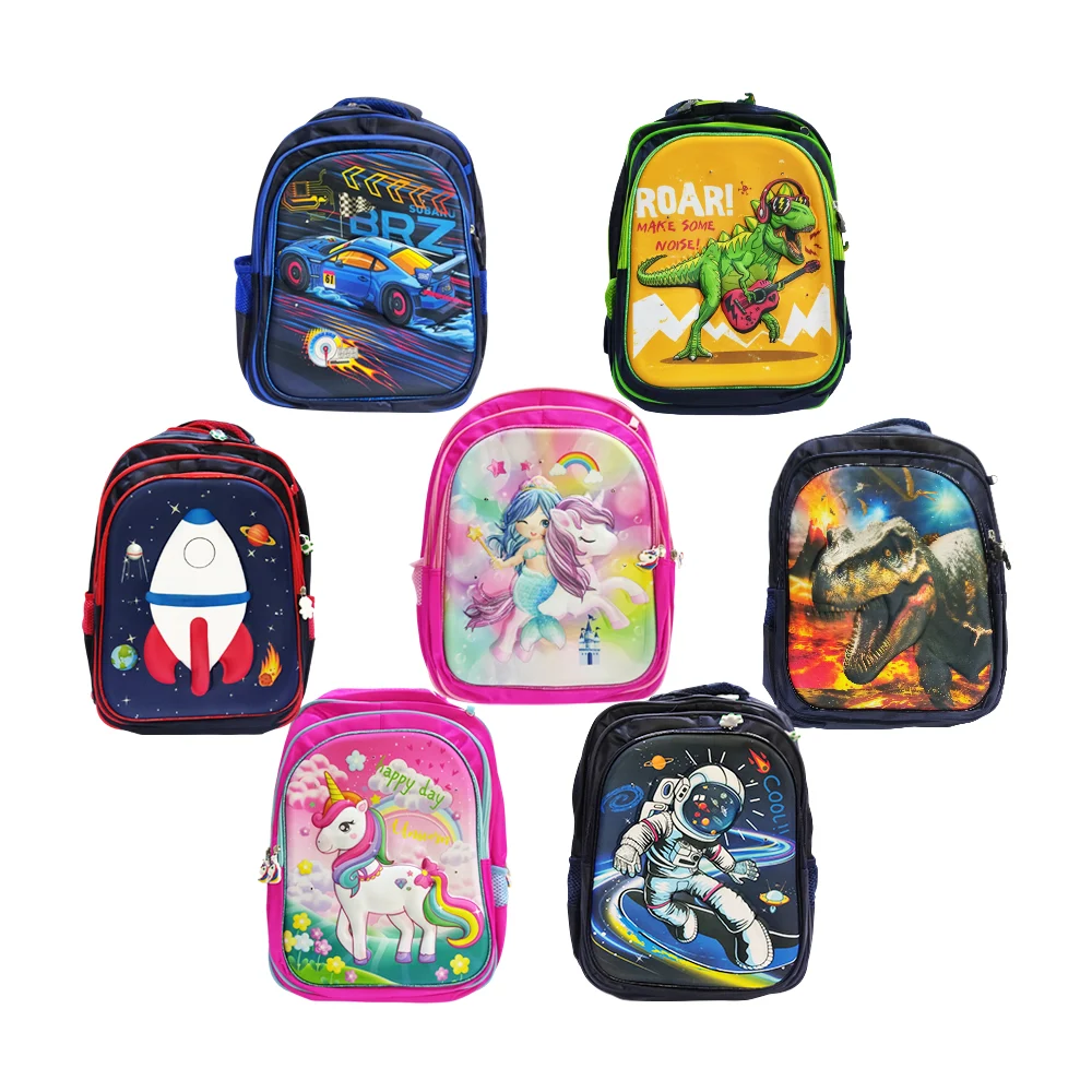 Mochila escolar con 3 compartimientos, relieve, luces led, lonchera y lapicera