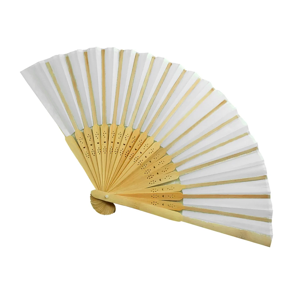 Abanico de tela lisa con mango de madera y diseño en las ranuras, variedad de colores / bt-1251