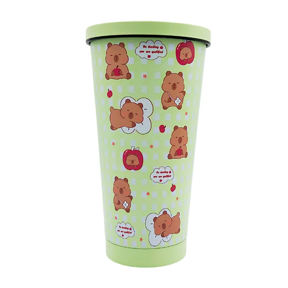 Vaso tipo termo con cierre hermético con diseño estampado de personajes animados o animales kawaii + popote metálico, variedad de modelos / sb120-5 / 120-5 / sus304