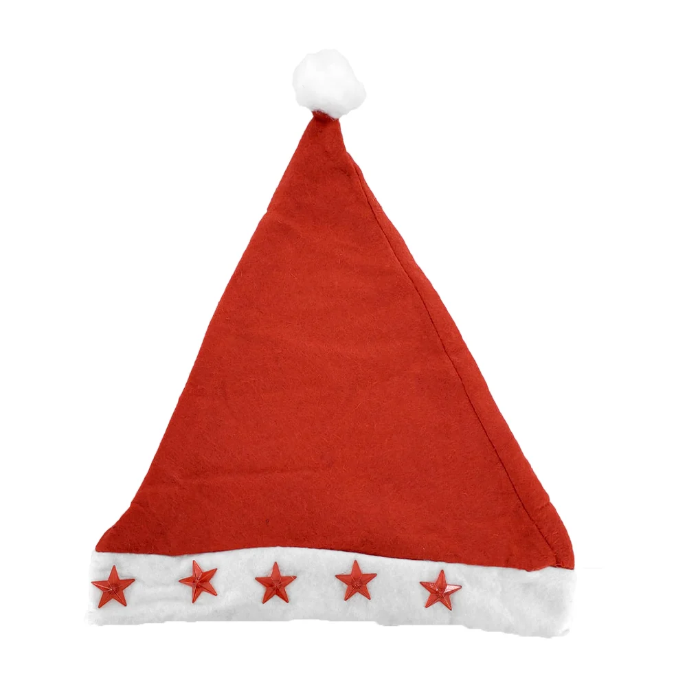 Paquete 12pzas gorro navideño afelpado punta de pompón con estrellas rojas / sbr-s-04a