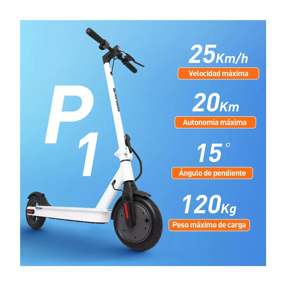 Scooter eléctrico de color blanco o negro, recargable con velocidad de 25km/h 1105x155x530mm / pop shope / scooter. p1